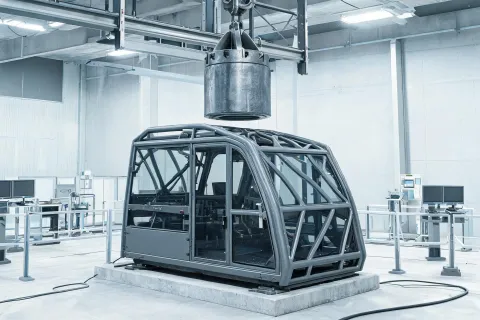 ROPS FOPS cab drop test lab